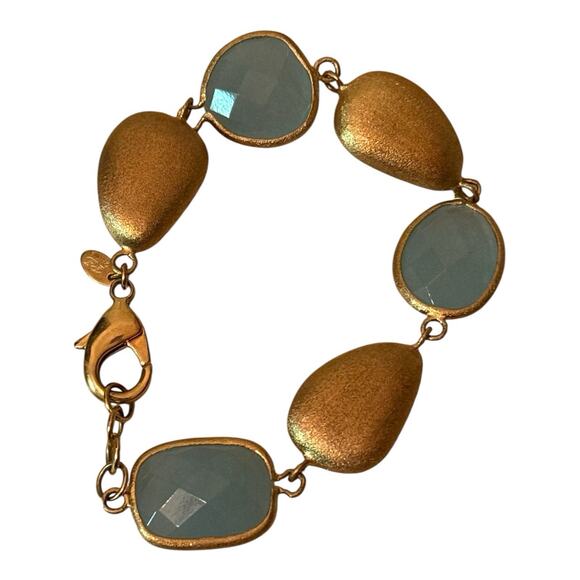 Rivka Friedman 18k Gold Clad Pebble & Aquamarine Rock Blue Crystal Bracelet OS - Picture 1 of 9